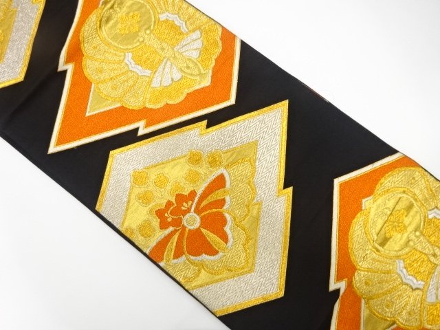 アンティーク　松皮菱に桐・蝶模様織り出し袋帯（材料）